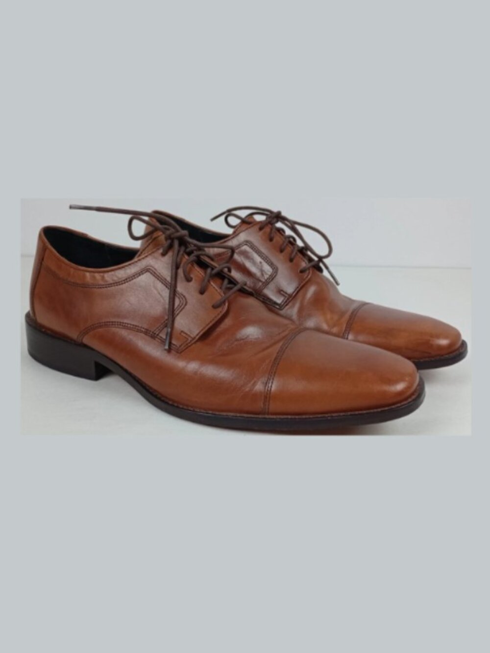 Johnson Murphy Mens 12M Brown Leather Novick Cap Oxford Lace Up Dress Shoes